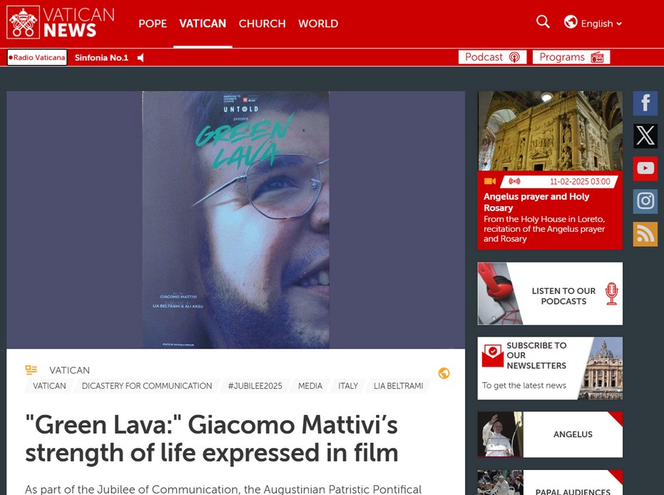 Vatican News article about Green Lava